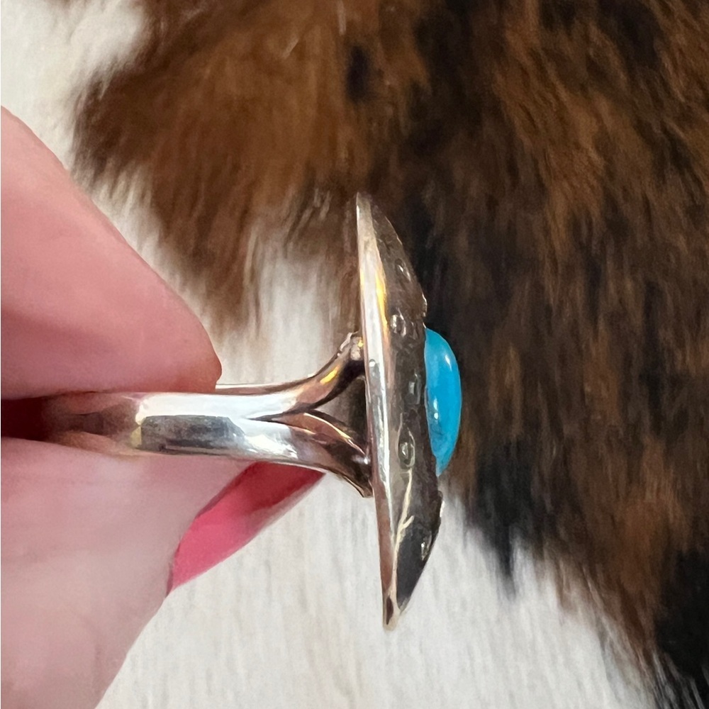 ❤️ Kingman Turquoise Shadowbox Statement Navajo Western Sterling Ring Size 9.5 - Picture 9 of 13